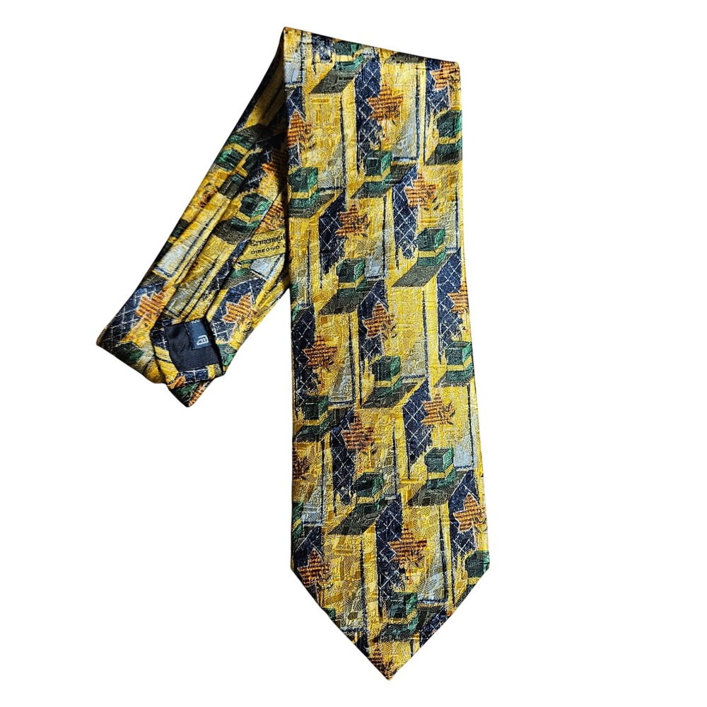 Ermenegildo Zegna Mens Silk Jacquard Necktie Geometric Leaf Italy Stealth Wealth